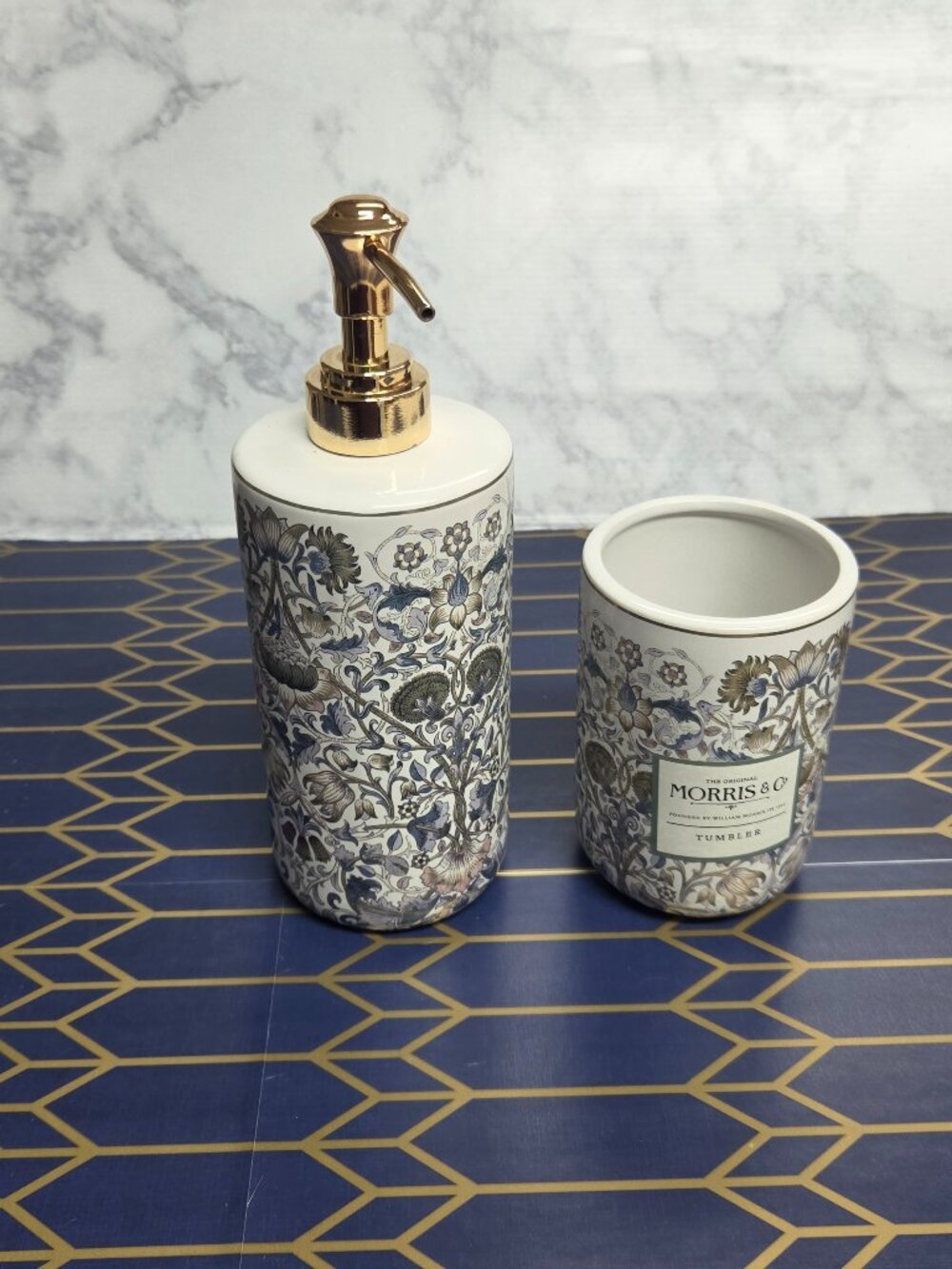 William Morris & Co 2 piece Lodden Vanity Set, Tumbler and Soap Dispenser